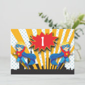 Twins Superheld zum Geburtstag| Blonde Einladung (Stehend Vorderseite)