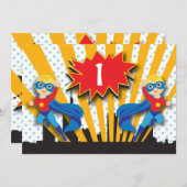 Twins Superheld zum Geburtstag| Blonde Einladung (Vorne/Hinten)