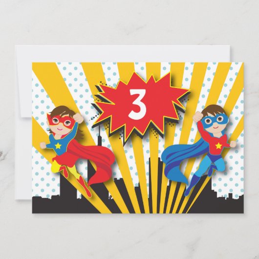 Twins Superheld zum Geburtstag Einladung (Vorderseite)