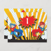 Twins Superheld zum Geburtstag| Junge und Mädchen Einladung (Vorne/Hinten)