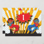 Twins Superhero Birthday Einladung (Vorne/Hinten)