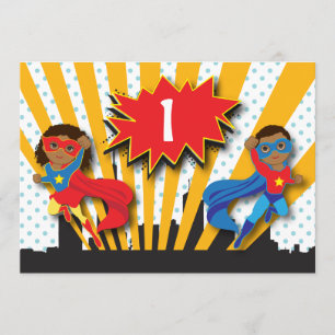 Twins Superhero Birthday Einladung
