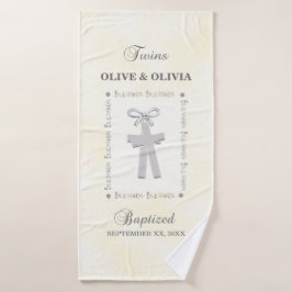 Twins Taufe auf gelben 2 Kreuzen Personalisiert Badehandtuch