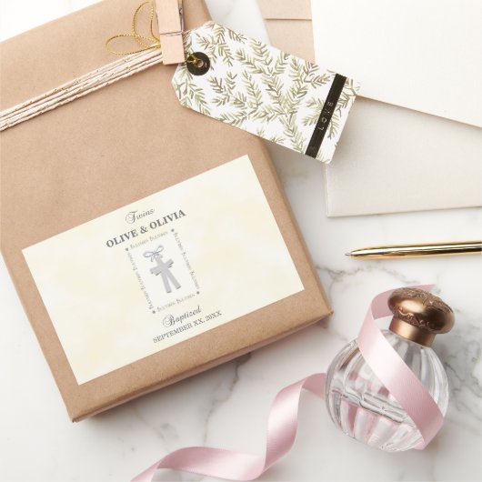 Twins Taufe auf gelben 2 Kreuzen Personalisiert Rechteckiger Aufkleber (Schenken)