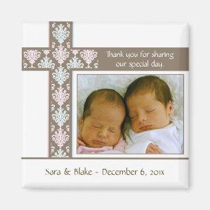 Twins Taufe/Christening Favor Foto Magnet