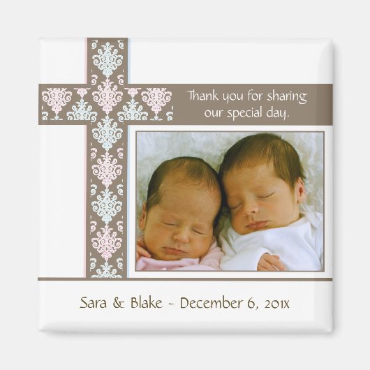 Twins Taufe/Christening Favor | Foto Magnet (Vorne)
