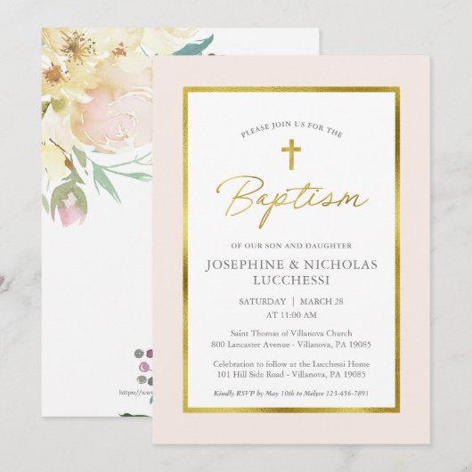 Twins Taufe Invit Einladung (Vorne/Hinten)