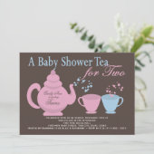 Twins Tea Party Baby Shower Einladung (Stehend Vorderseite)