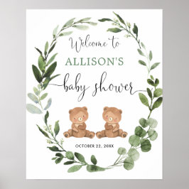 Twins Teddy Bär Baby Dusche Begrüßungszeichen Poster