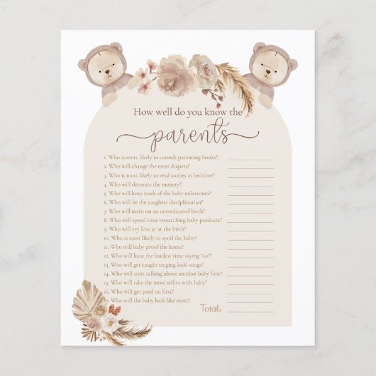 Twins Teddy Bär, der das Parents Shower Game kennt (Vorderseite)