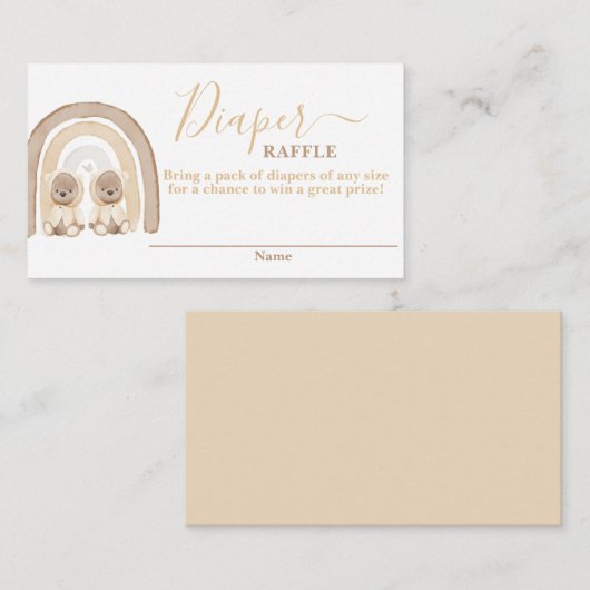 Twins Teddy Bear and Rainbow Diaper Raffekarte Begleitkarte (Vorne/Hinten)