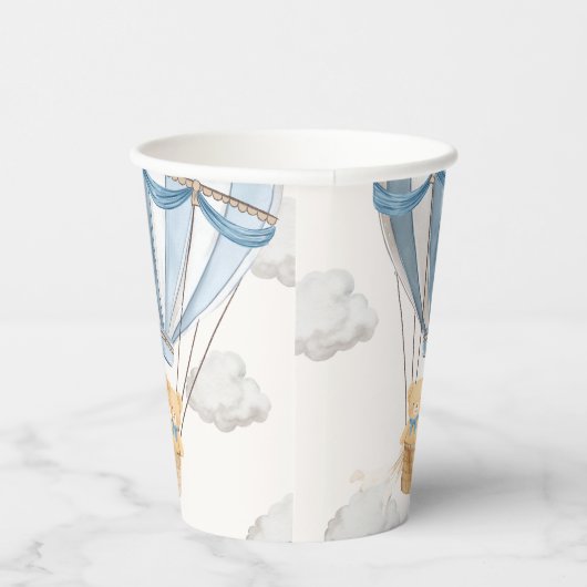 Twins Teddy Bear Blue Hot Air Balloon Pappbecher (Rechts)