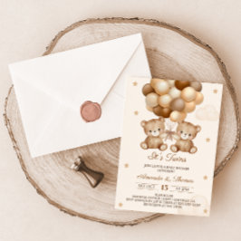 Twins Teddy Bear Neutral Balloon Babydusche Einladung