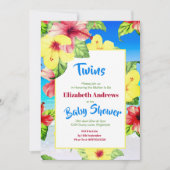 Twins Tropical Blume Beach Floral Baby Dusche Einladung (Vorderseite)