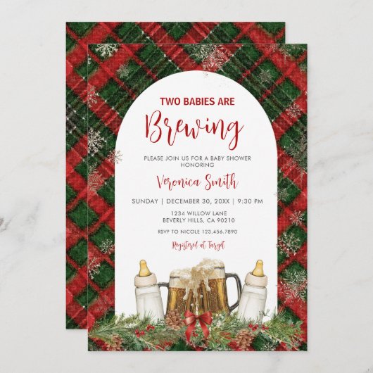 Twins Two Babies Are Brewing Baby Shower  Einladung (Vorne/Hinten)