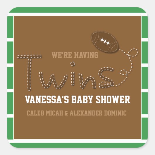TWINS Typografie Football Baby Shocker Quadratischer Aufkleber (Vorderseite)