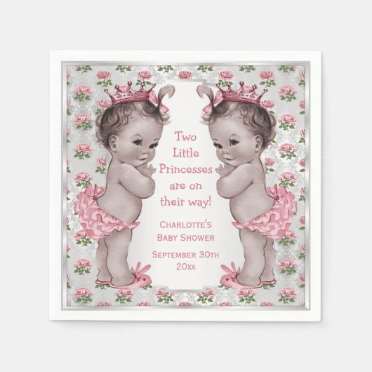 Twins Vintag Princess Rose Silver Baby Dusche Serviette (Vorderseite)