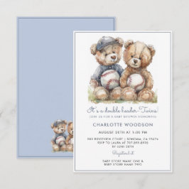 Twins Watercolor Teddy Bears Einladung