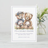 Twins Watercolor Teddy Bears Pregnancy Ankündigung (Stehend Vorderseite)