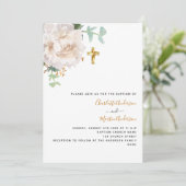 Twins weißes blühendes Foto geschlechtsneutral Tau Einladung (Stehend Vorderseite)