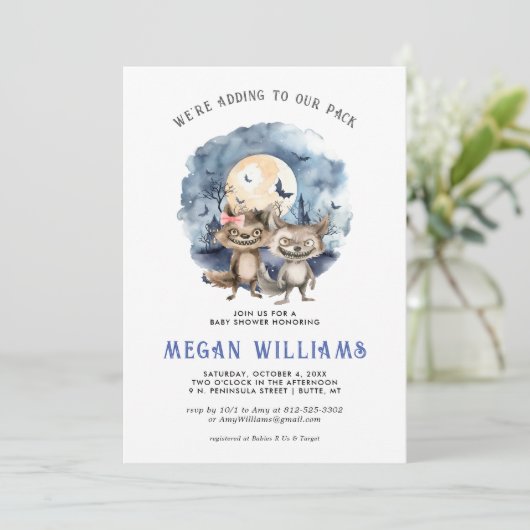 Twins Werewolf | Halloween-Kinderdusche Einladung (Stehend Vorderseite)