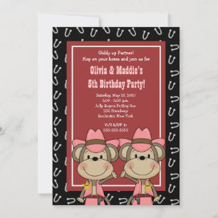 TWINS Western Cowgirl Affe 5x7 Geburtstag Einladung