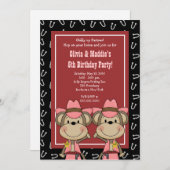 TWINS Western Cowgirl Monkey 12x18 Geburtstag Einladung (Vorne/Hinten)