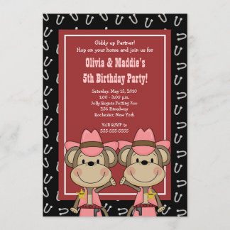 TWINS Western Cowgirl Monkey 12x18 Geburtstag Einladung
