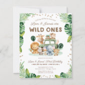 Twins Wild One 1st Birthday Budged Invitation (Vorderseite)