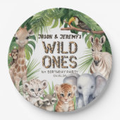 Twins Wild one Safari-Tiere Dschungel 1. Geburtsta Pappteller (Vorderseite)