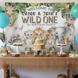 Twins Wild Ones 1. Geburtstag Safari ThemenWillkom Banner