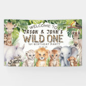 Twins Wild Ones 1. Geburtstag Safari ThemenWillkom Banner (Horizontal)