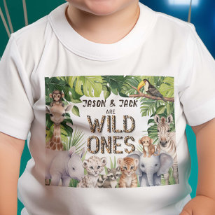 Twins Wild Ones, Jungle Safari Niedlicher Tiere, 1 Baby T-shirt