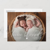 TWINS Zweimal gesegnetes Baby Foto Geburtserklärun Ankündigungspostkarte (Vorne/Hinten)