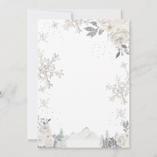 Twinter Onederland Snowflake White Floral Geburtst Einladung (Rückseite)
