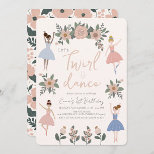 Twirl & Dance Ballerina Floral Girl 1. Geburtstag Einladung