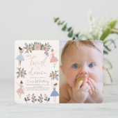 Twirl & Dance Ballerina Foto 1. Geburtstag Einladung (Stehend Vorderseite)