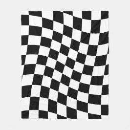 Twisted Black and White Checkered Square Pattern  Fleecedecke