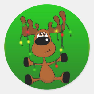 Twisted Christmas Moose Green Runder Aufkleber