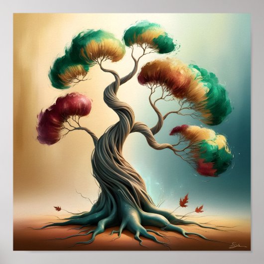 Twisted Dreams: Eine farbenfrohe Bonsai Reise Poster (Vorne)