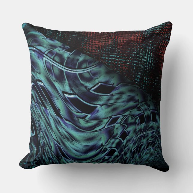 Twisted Effekt in Trübungsblau, rotes Quadrat auf  Kissen (Vorderseite)