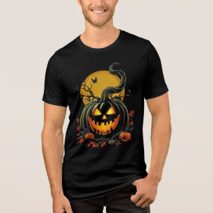 Twisted Grinning Pumpkin Halloween Design Tri-Blend Shirt