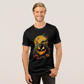 Twisted Grinning Pumpkin Halloween Design Tri-Blend Shirt (Vorderseite voll)