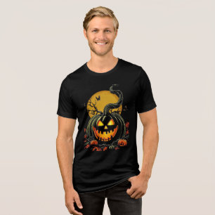 Twisted Grinning Pumpkin Halloween Design Tri-Blend Shirt