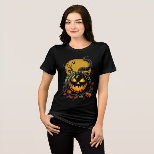 Twisted Grinning Pumpkin Halloween Design Tri-Blend Shirt