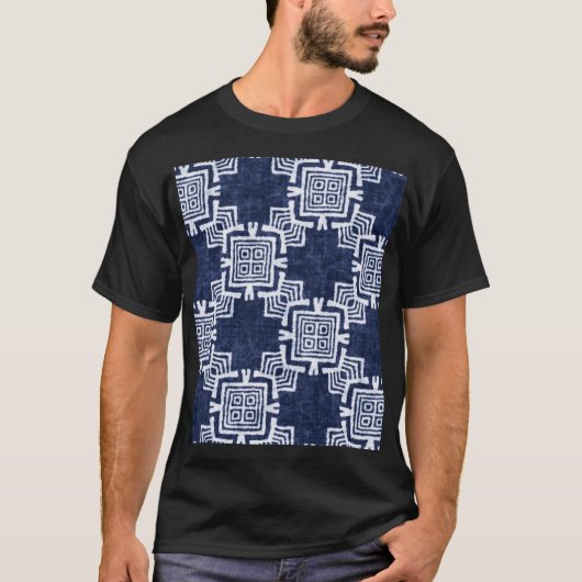 Twisted indigo kariert texturierter Hintergrund. T-Shirt (Vorderseite)