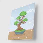 Twisted Japanese Bonsai Tree on Table Quadratische Wanduhr (Winkel)