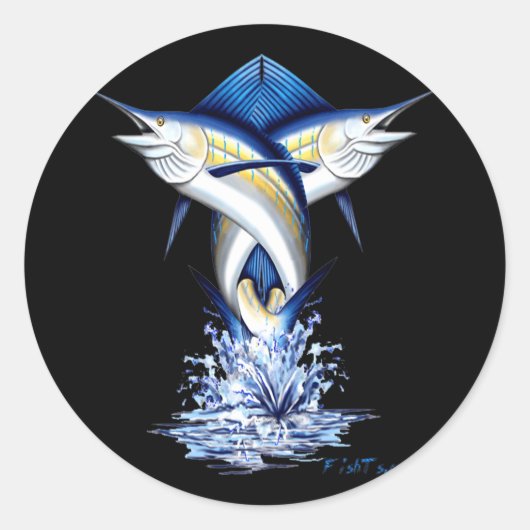 Twisted Marlins Jumping Runder Aufkleber (Vorderseite)