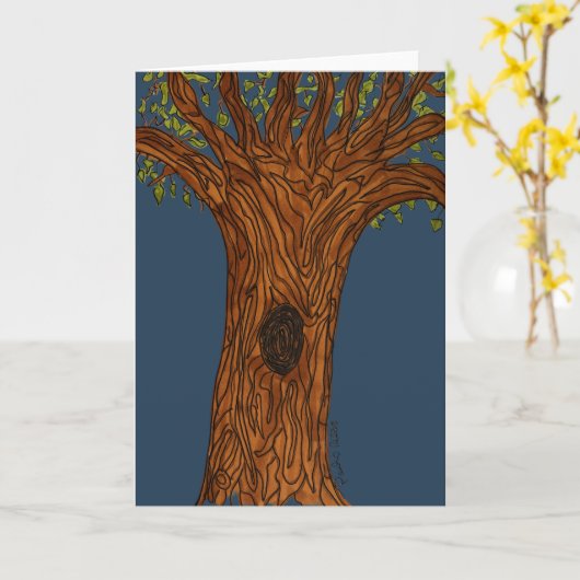 Twisted Tree with Blue background- Blank Karte (Gelbe Blume)