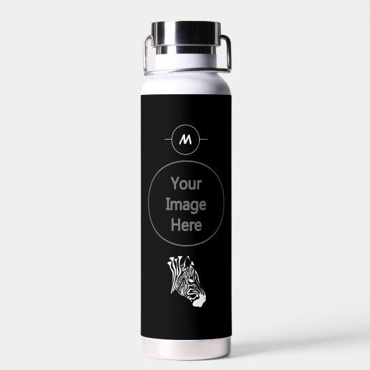 Twisted White Stripes Zebra Silhouette Monogramm Trinkflasche (Rückseite)